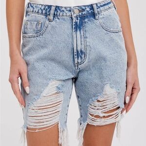 Distressed Light Blue Denim Shorts